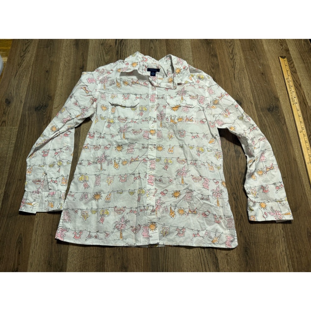 Westbound Shirt Womens Size 8 White Button Up Beach Theme Summer Print